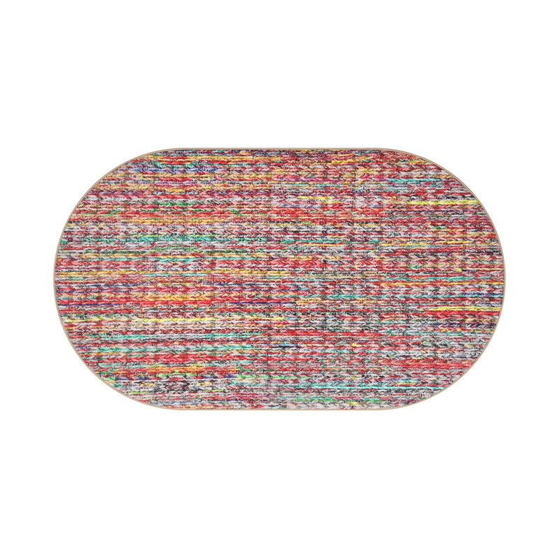 Oval Rug 3x5 Washable Small Printed Braided Accent Rug, Foldable -Thin Modern Indoor Mat, Non-Slip Contemporary Floor Carpet for Bedside, Entryway, Foyer, Bathroom, Colorful
