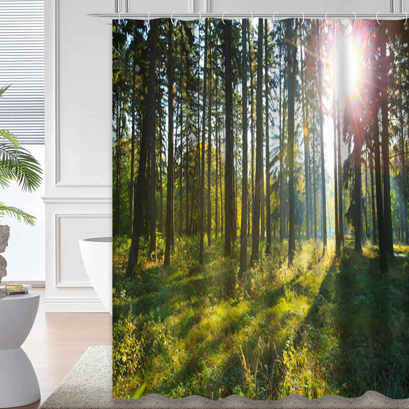 Rideau de douche avec 12 crochets Green Forest Trees, L 72 po x l 78 po