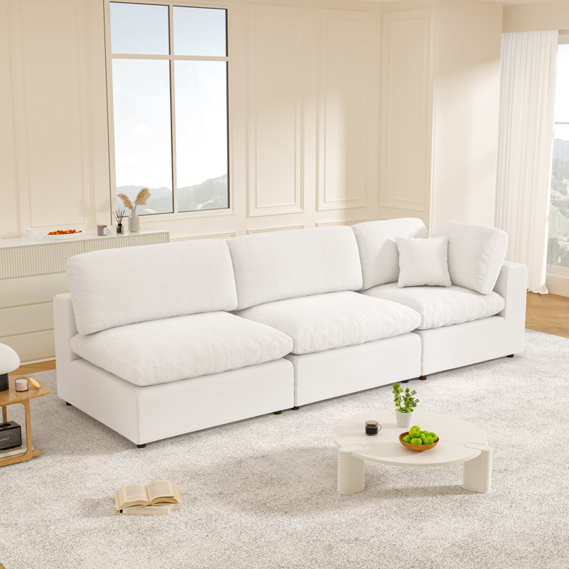 Canapé modulaire rembourré 3 pièces Jossa, Mélange de lin blanc