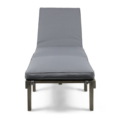 24.5 Inches Wide Sun Chair With Grey Cushion - Enjoy Outdoor Wooden Chaise Lounge Maximize Your Comfort