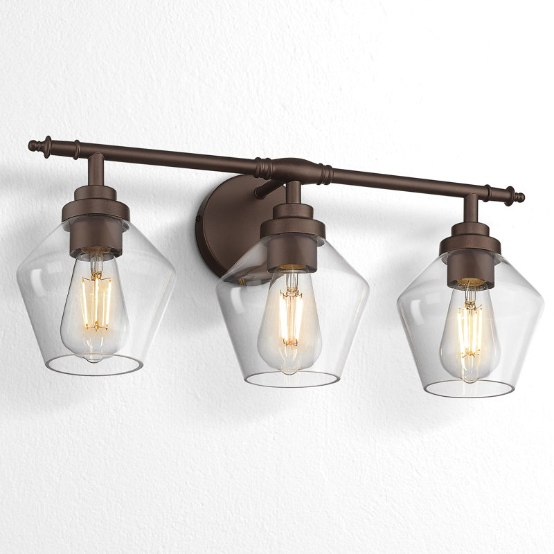 3 - Light Vanity Light Clear Glass Diamond Shade, Oil Rubbed Bronze, Oil Rubbed Bronze, 3 Lights