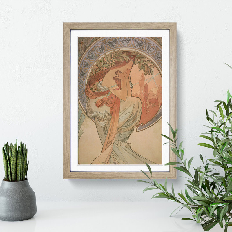 The Arts Poetry Vol.1 by Alphonse Mucha - Framed Print, Oak, 36cm H x 27cm W x 2cm D