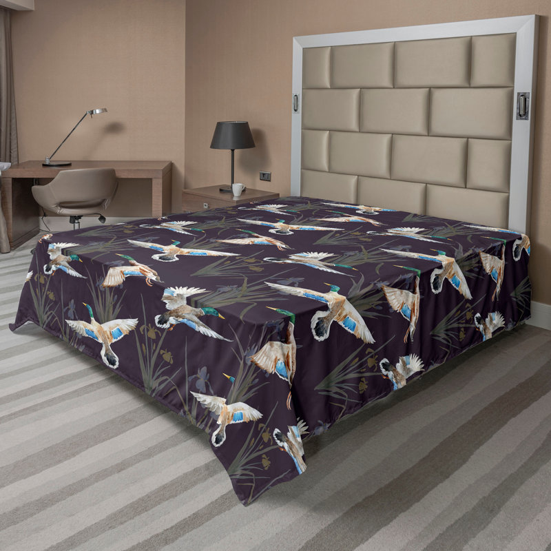Ambesonne Flowers Flat Sheet Nostalgia Farmhouse, Dark Indigo Multicolor