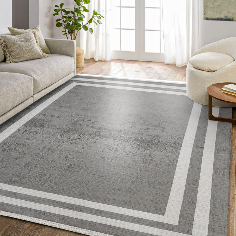 Tapis anthracite à imprimé géométrique tissé antidérapant lavable à la machine
