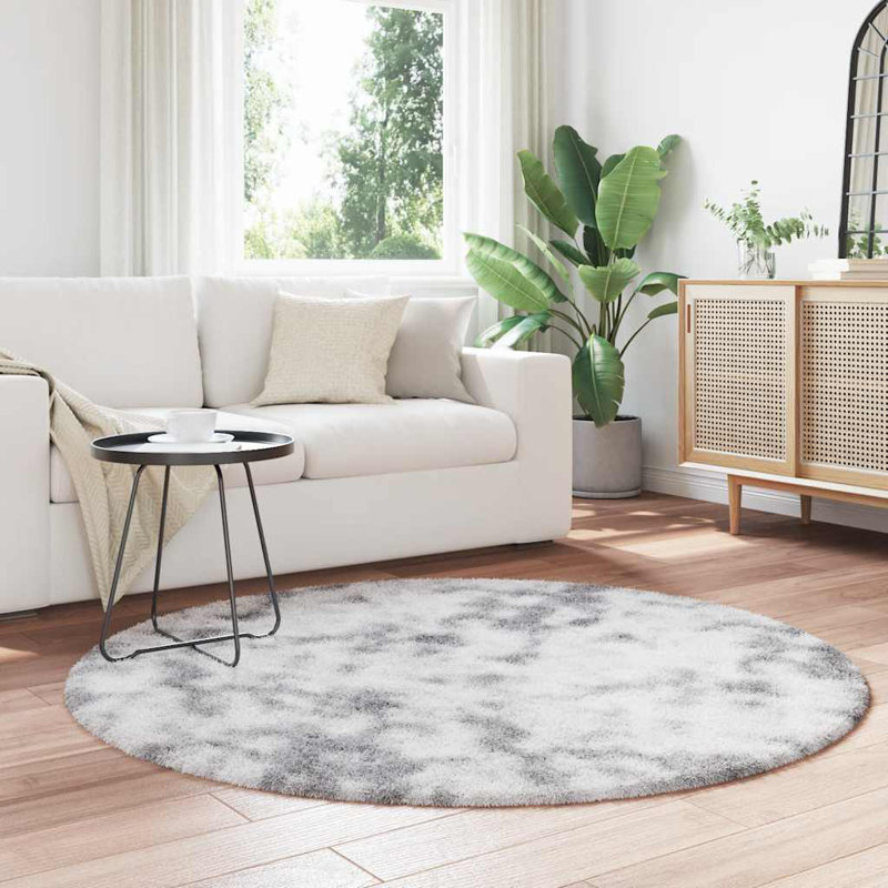 Shaggy Rug High Pile NAVARRA Light Grey Polyester, Round 160cm
