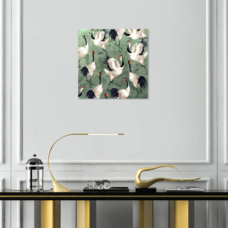 «Animals Grazing Cranes Birds», impression sur toile, H 16 po x l 16 po, Toile tendue, Sans cadre