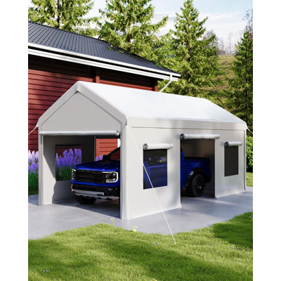 Abri d'auto en métal 10 x 20 pi avec housse en tissu PE et structure en acier galvanisé pour la protection des véhicules