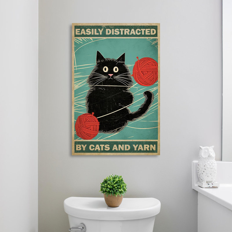 «Easily Distract By Cats and Yarn», impression sur toile tendue, L 24 po x H 36 po