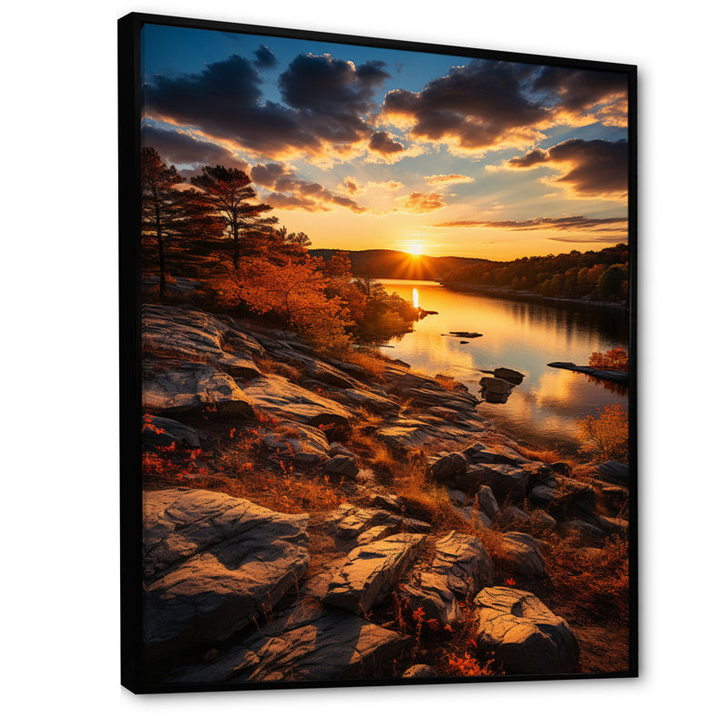 «Wisconsin Jackson Lake At Sunset», reproduction d'art sur toile, H 32 po x l 16 po x P 1 po, Cadre flottant noir