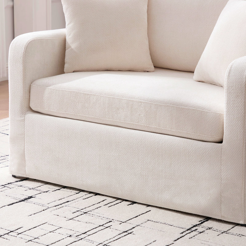 Fauteuil d'appoint moderne de style campagnard de 111,5 cm de large avec coussins et housse amovible, Beige