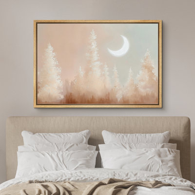 «Pastel Toned Crescent Moon Forest Scene», reproduction d'art sur toile encadrée