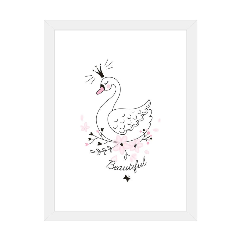 Beautiful Swan - impression d'art graphique, Papier encadré blanc, Blanc, H 32 po x l 24 po x P 1 po