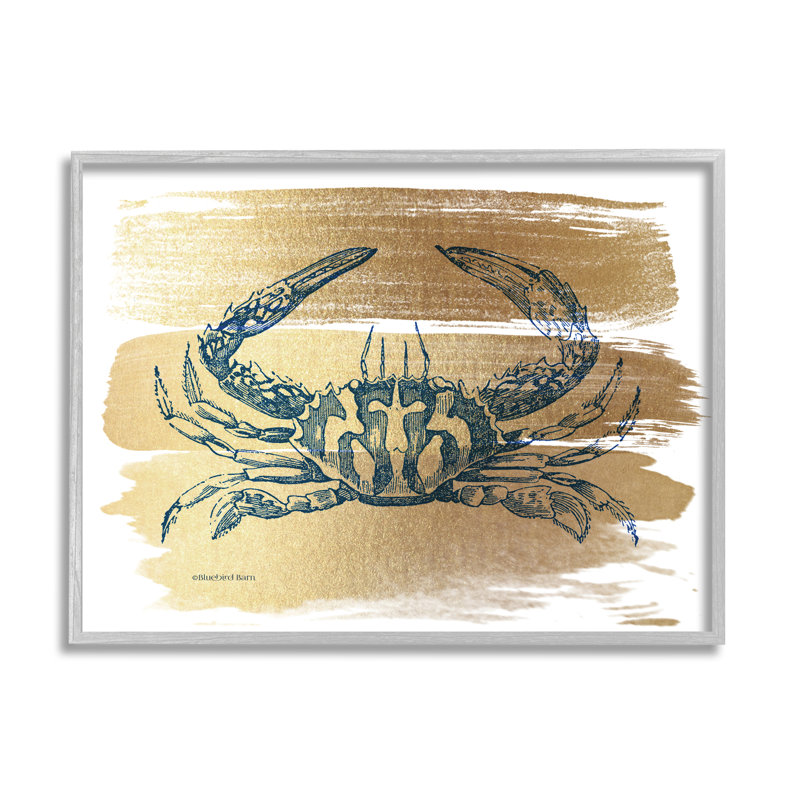 Crabe bleu cobalt doré, H 20 po x l 20 po x P 1,5 po, Estampe numérique Farmhouse