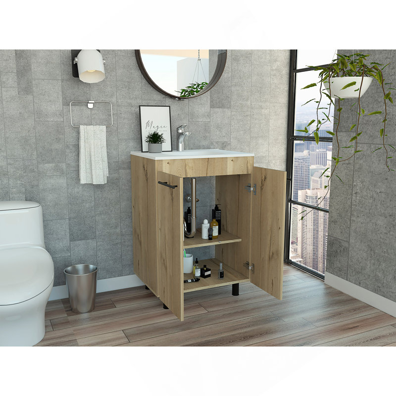 Armoire de meuble-lavabo autoportante 60 "avec division 60", Chêne clair