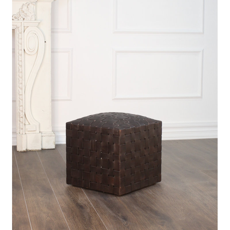 Halcyon Handwoven Genuine Leather Ottoman, Chocolate