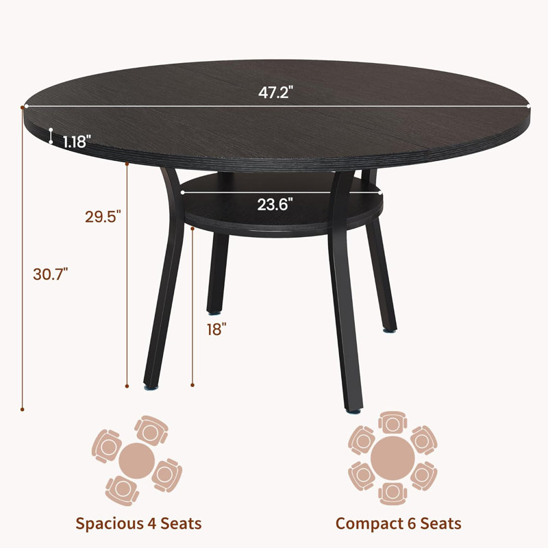 Round Metal Base Dining Table, Black