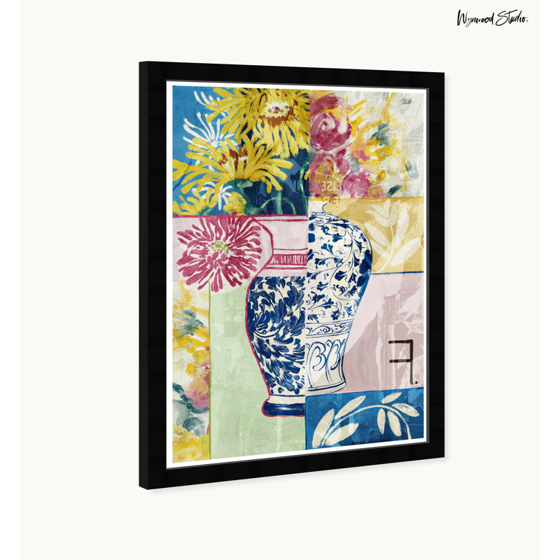 Floral Collage Print on Canvas with Black Satin Frame, 15" x 21"