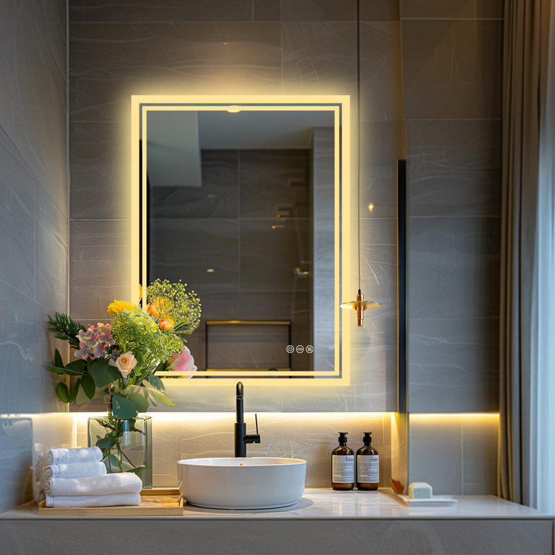 Alona Backlit LED Anti-Fog Bathroom Vanity Mirror, 70cm H x 50cm W