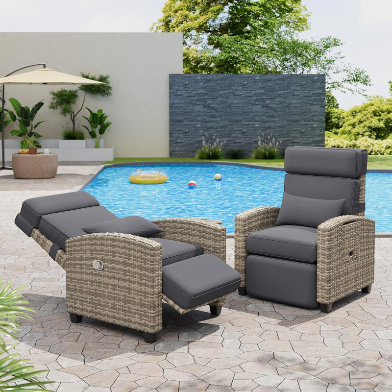 Fauteuil inclinable d'extérieur, chaises de patio inclinables avec dossier et repose-pieds réglables