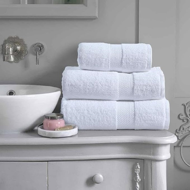 600GSM White Hand Towel, Bath Towel & Bath Sheet Hotel Quality Towel Set 100% Combed Cotton Ultra Soft & Highly Absorbent Towels