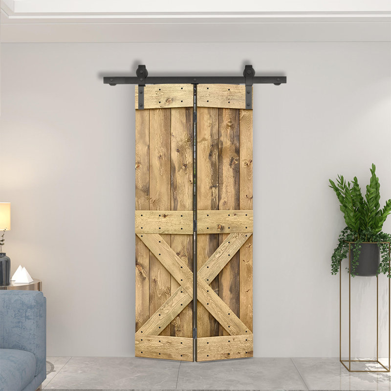 Porte pliante en bois massif 84 po 84 po, Chêne vieilli, 24 po x 84 po