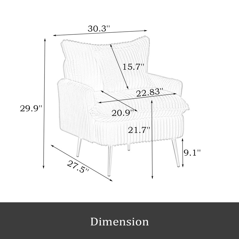 Canapé 30,31 pouces à chaise simple, doux et confortable, Blanc