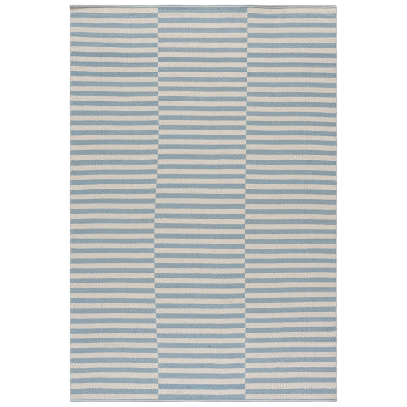 Tapis rayé ivoire / bleu clair tissé à la main Ilona, Rectangle 5 pi x 7 pi