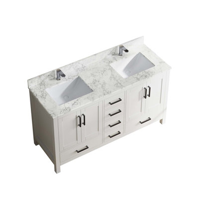 Meuble-lavabo autoportant moderne avec lavabo double, portes, tiroirs et robinet