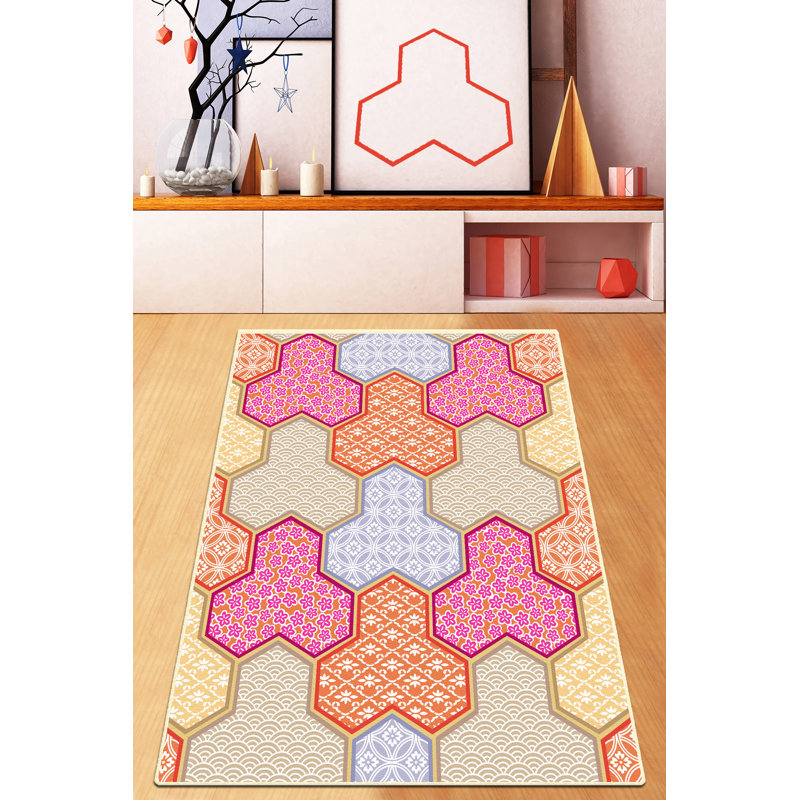 Antibacterial Washable Area Rug, 100% Polyester with Non-Slip Felt Dot Underside | Pile Height: 0.16 in, Total Thickness: 0.39 in | Perfect for Living Room, Bedroom, & Home Decor, Machine Washable