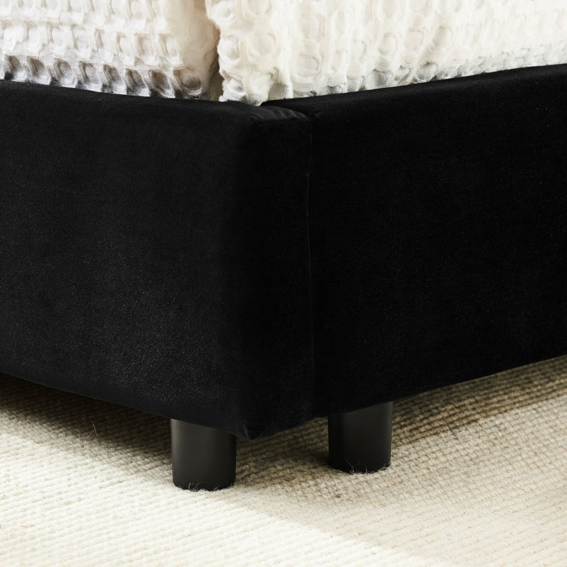 Lit de jour double confortable et confortable avec accoudoirs en velours noir pour le revêtement de la chambre à coucher,