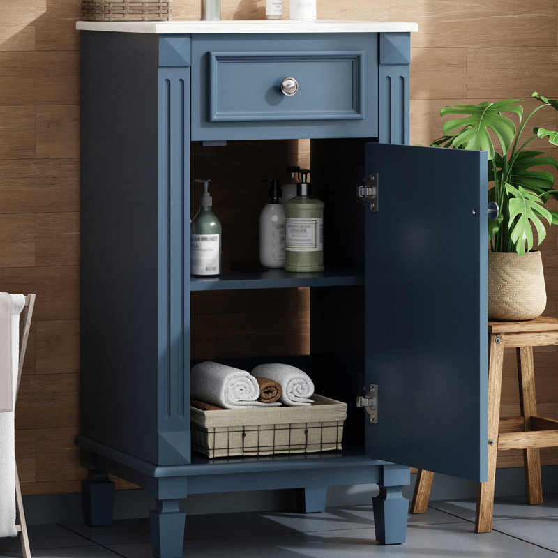 Ensemble de meuble-lavabo autoportant de 18 po avec lavabo en céramique, ensemble de meuble-lavabo simple autoportant avec porte à fermeture douce et tablette réglable