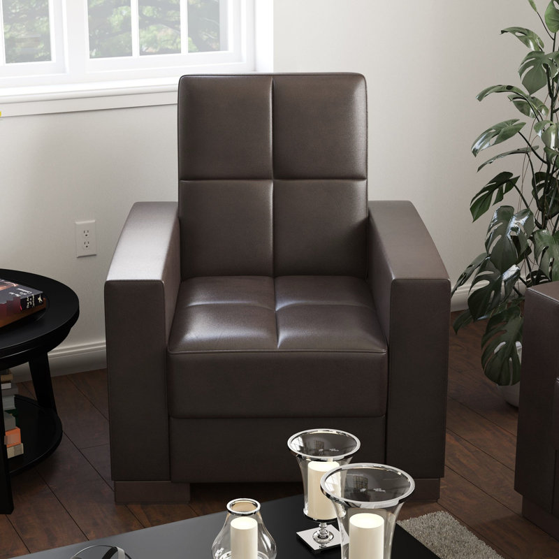 Fauteuil rembourré, brun - Pu. Élégant et peu encombrant. Fauteuil convertible rapide en canapé-lit avec compartiment de rangement Idéal pour les petits espaces. Facile