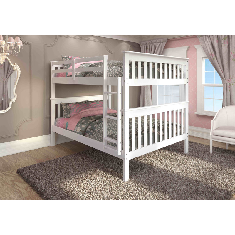 Lit superposé double au-dessus d'un lit double en bois massif Catharine, Blanc