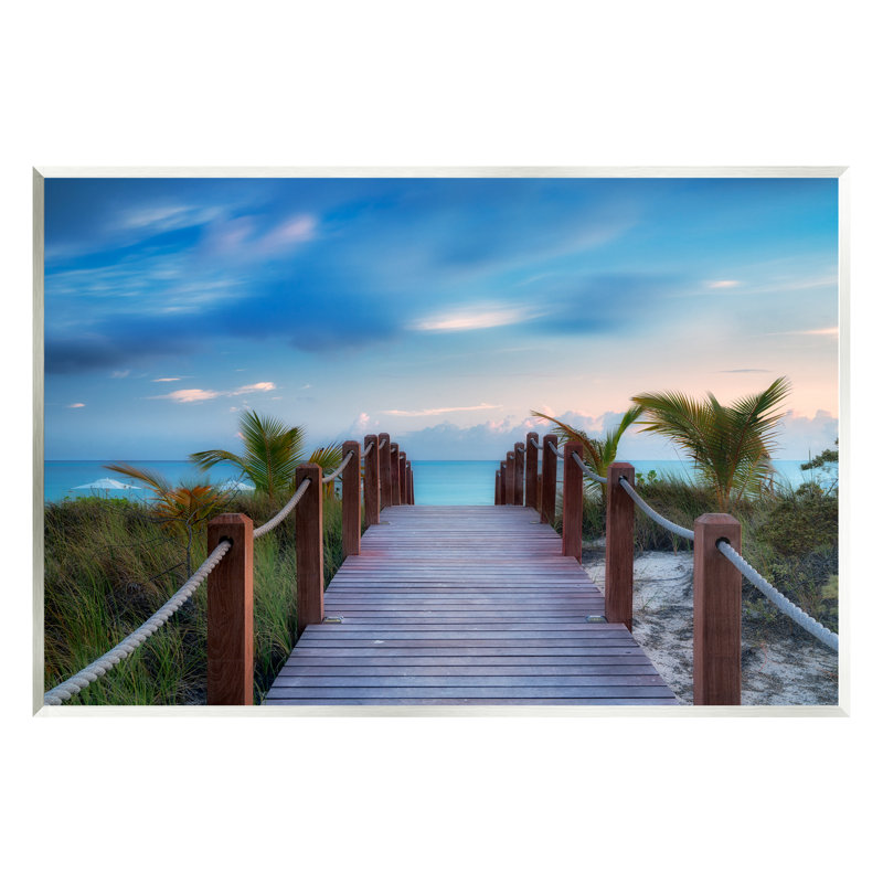Au-542-Giclee " Tropical Boardwalk Beach Path " by Dennis Frates, Midnight Black Framed Giclee, 11" H x 14" W x 1.5" D