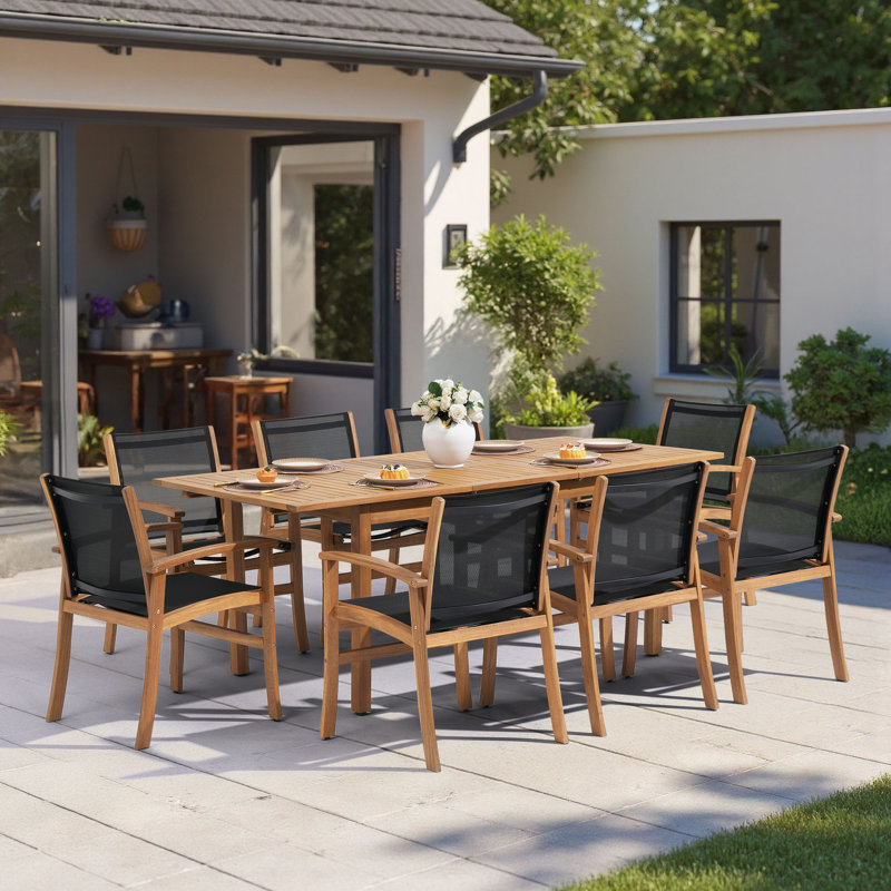 Patankar Outdoor Patio 8-person Dining Set, Black