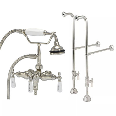 3 Handle Floor Clawfoot Tub Faucet with Diverter