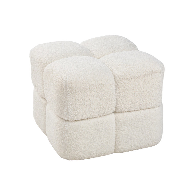 46cm Wide Rectangle Solid Colour Footstool Ottoman, Teddy, White
