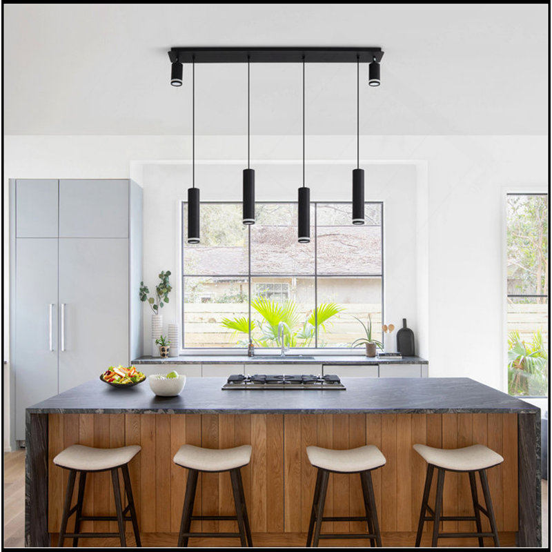 Luminaire suspendu pour îlot de cuisine 6 lumières noir mat [sans ampoule]