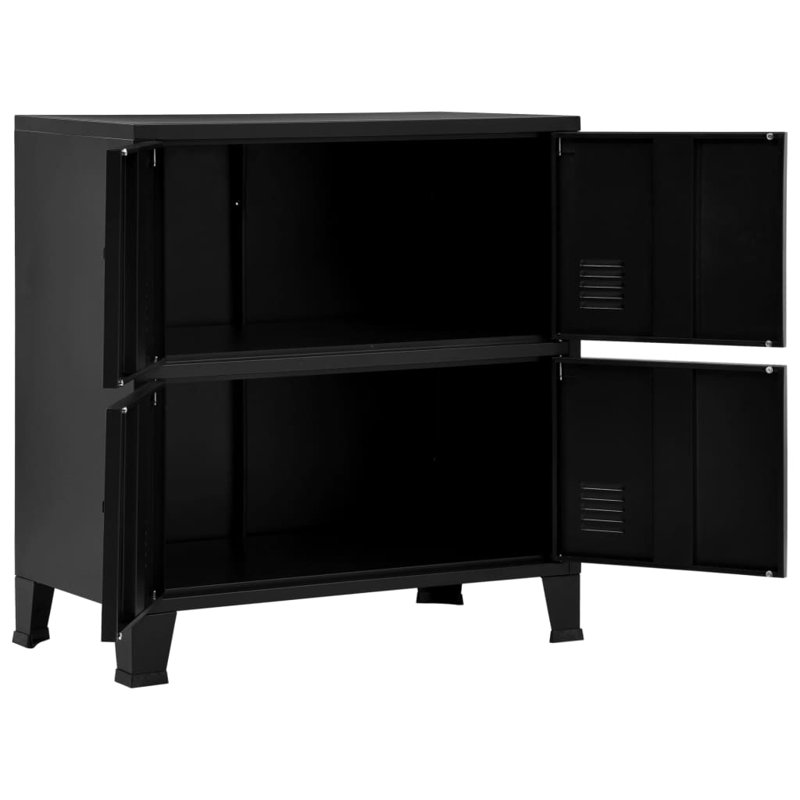 Storage Chest, Metal Storage Cabinet with 4 Doors, Metal Handle, 29.5''x15.8''x31.5'', Black, Steel and plastic