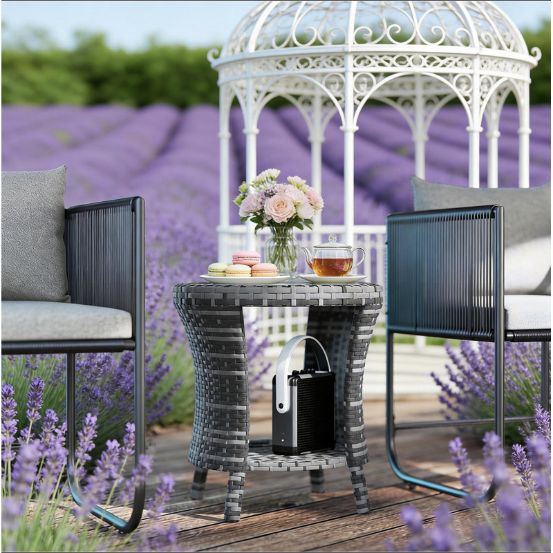 Outdoor Side Table,Wicker Outdoor Coffee Table, Gray