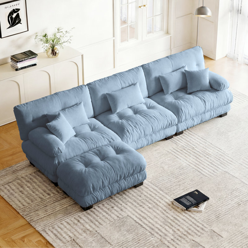 Canapé modulaire modulaire, ensemble de salon en forme de L de 133 pouces, canapé à trois places Comfort Cloud avec repose-pieds amovible, tissu chenille