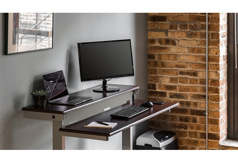Selinger Adjustable Metal Base Standing Desk, 33.5" H x 59" W x 29.5" D, Dark Walnut/Gray