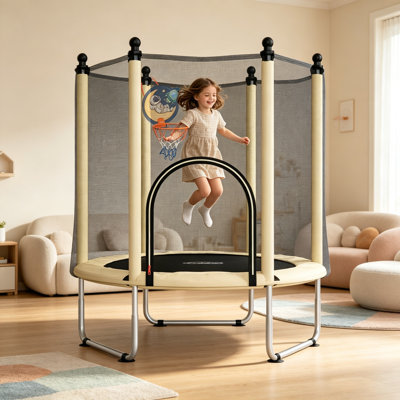 Mini trampoline pour tout-petits de 48 po avec filet de sécurité et panier de basketball avec sommier Sumij