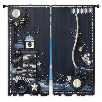 Lighthouse Window Curtains  Nautical Sheer & Room Darkening - 2 Panels