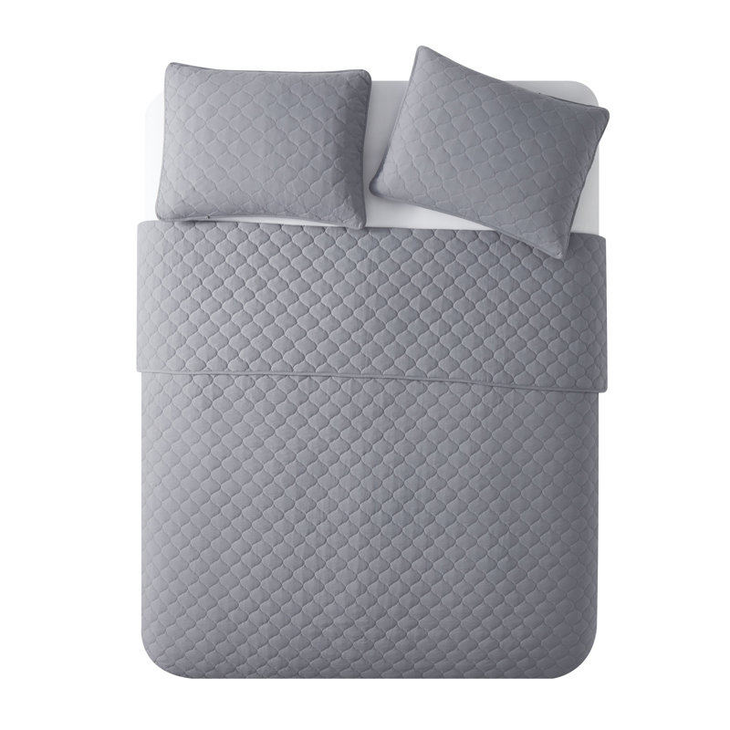 Microfiber 3 Piece Quilt Set, King Quilt + 2 King Shams, Charcoal