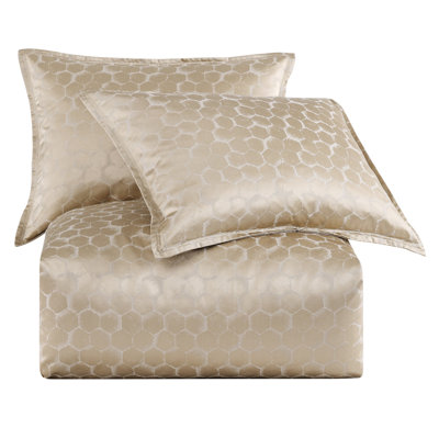 Honeycomb Light Gold Metallic Jacquard Honeycomb Pattern Modern Comtemporary Comforter Set