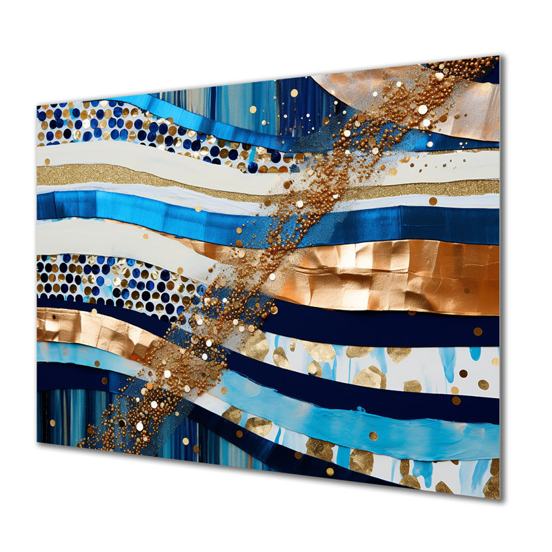 Art mural bleu étincelant - Vagues, salon, Métal métal, H 30 po x l 40 po x P 1,5 po