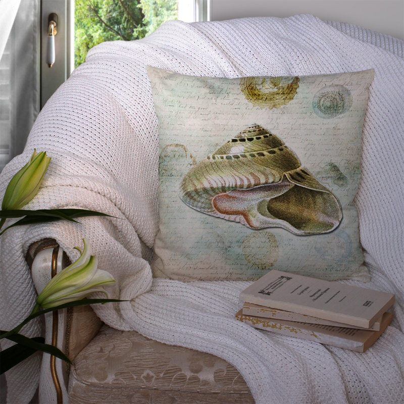 Coussin décoratif intérieur / extérieur beige / vert Shells, H 14 po x l 14 po x P 4 po