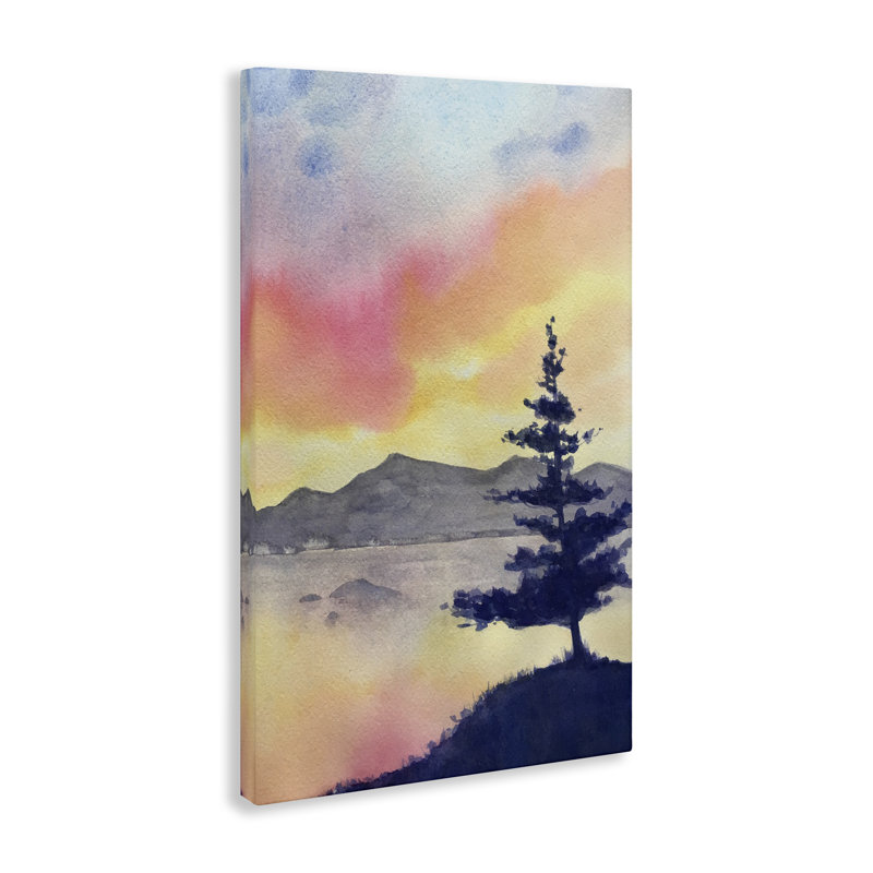 Coucher de soleil radiant sur toile de lac, design par Stephanie Fielden, H 30 po x l 20 po