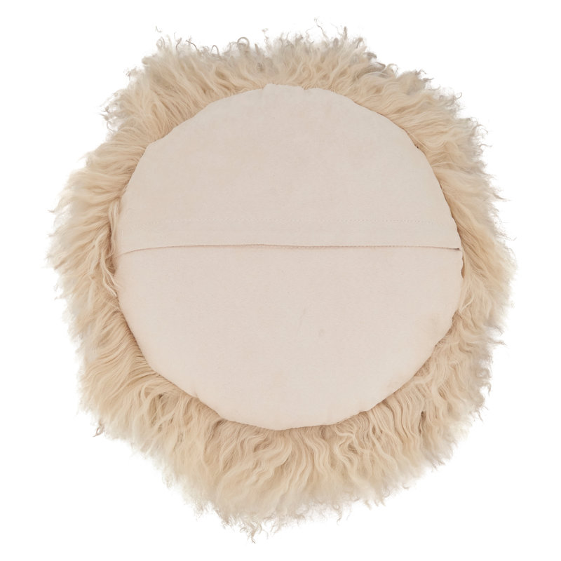 Beige Mongolian Lamb Fur 16'' Wool Throw Pillow